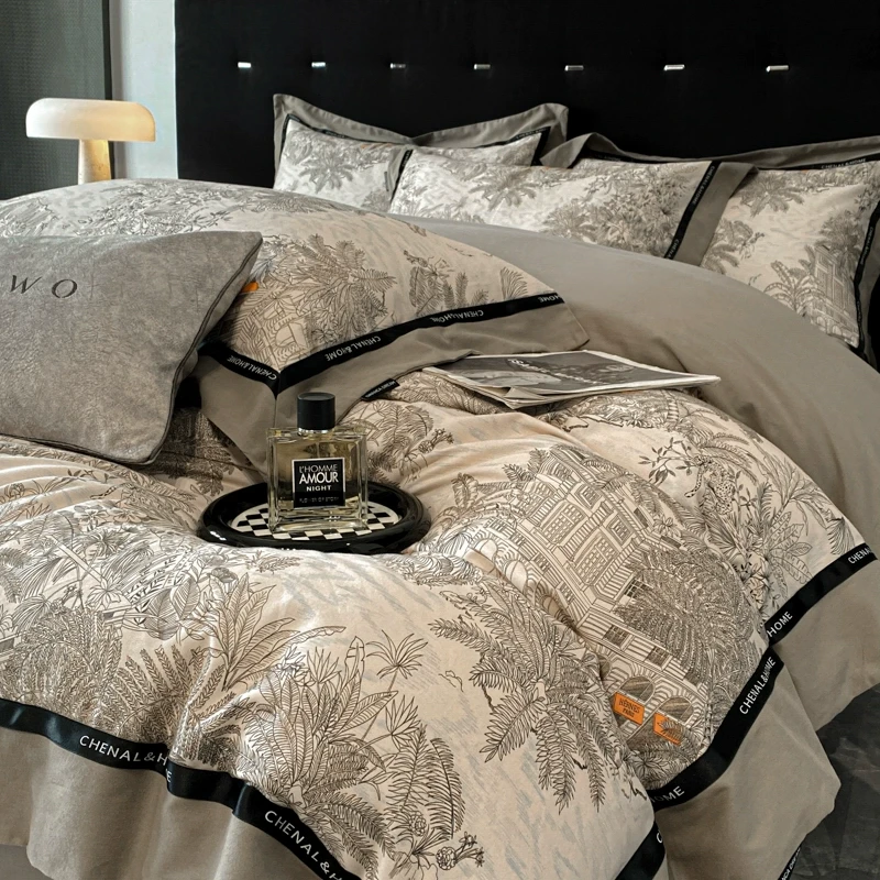 春季轻奢风全棉加厚磨毛四件套纯棉被套罩保暖床单床笠款床上用品