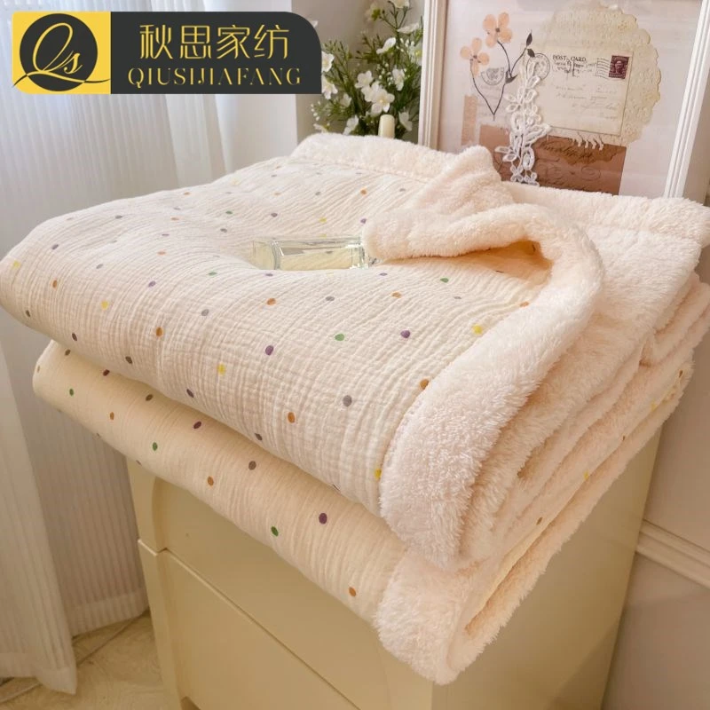 A类全棉皱皱纱毛毯加厚春季牛奶绒盖毯办公室午睡小毯子沙发被毯