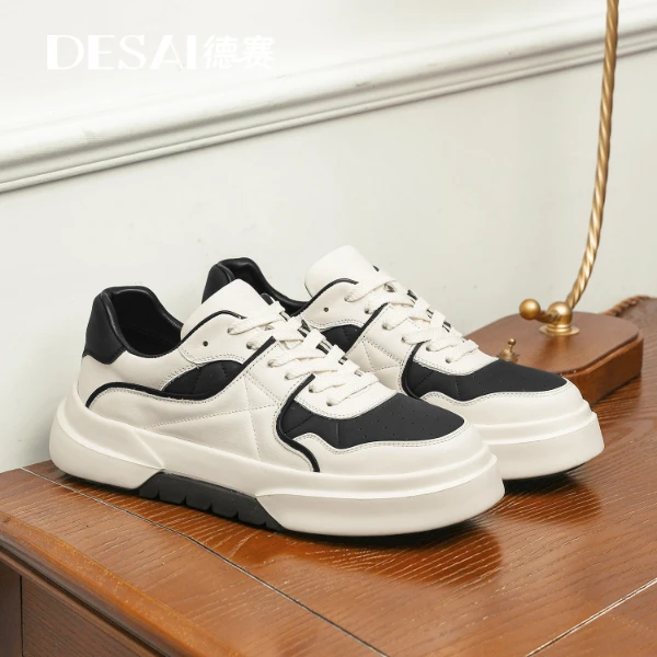 德赛【秋冬新款】透气运动休闲鞋男士百搭时尚潮流拼色高端板鞋