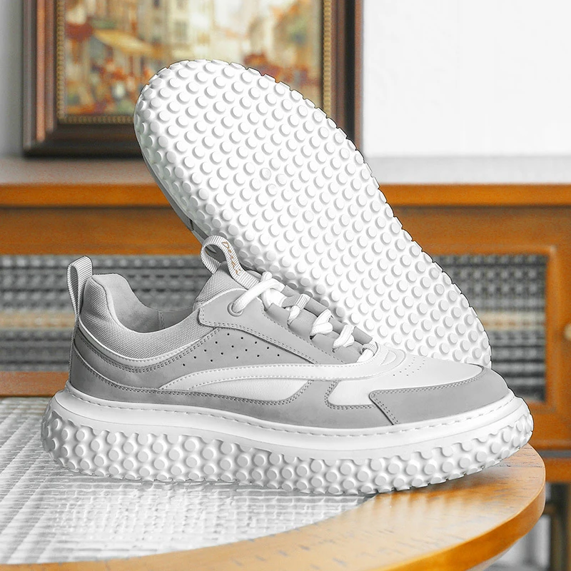 德赛夏季新款真皮透气运动休闲鞋男款低帮时尚潮流百搭拼色板鞋