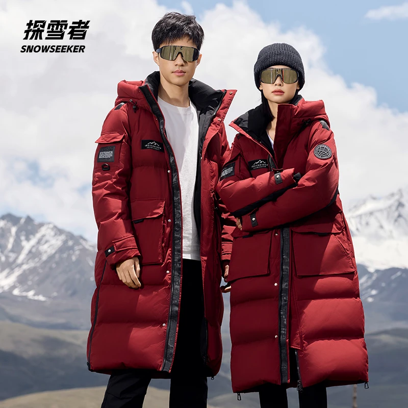 探雪者运动时尚安可拉红情侣款羽绒服连帽户外防风保暖TSD2423