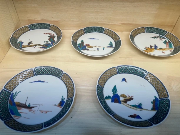 九谷青胶 五个一套 可收藏