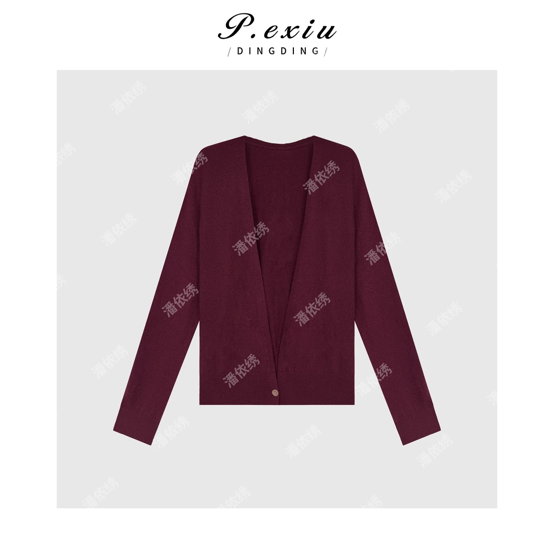 100%绵羊毛简约风叠穿V领长袖针织上衣 ZZ0675