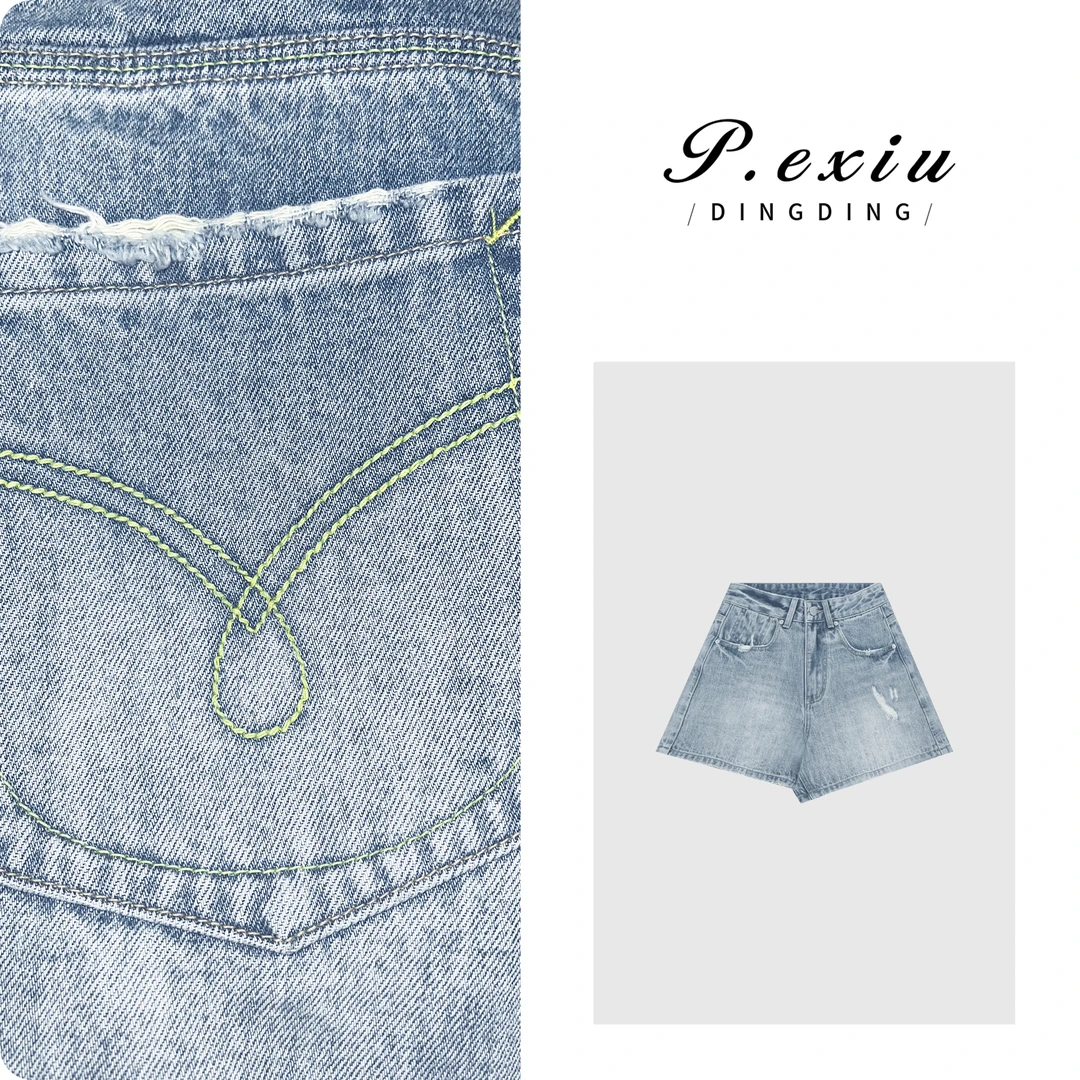 PanYiXiu/潘依绣夏日氛围感韩系水洗磨破百搭牛仔短裤 D6507