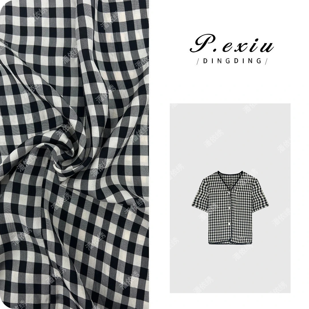 PanYiXiu/潘依绣【夏日悠悠】100%醋酸设计感韩系格子衬衫 W-62059