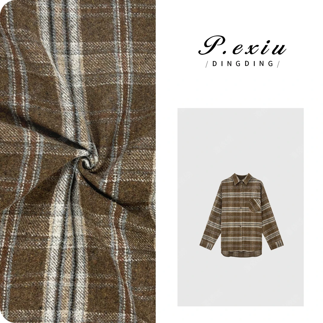 磨毛绒面复古格子韩系百搭长袖衬衫 WH00238