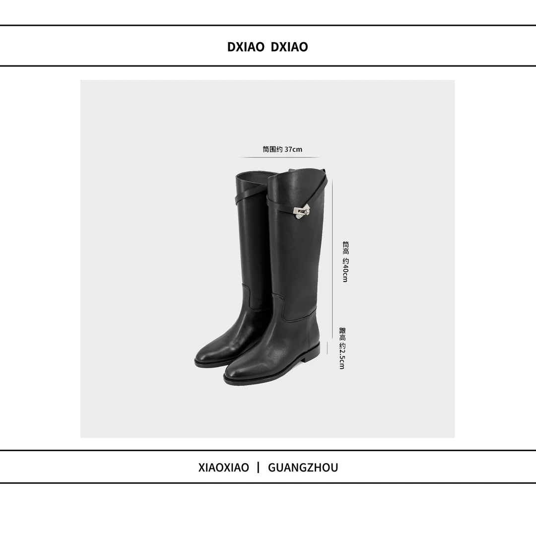 Xiao Haute Couture | 头层牛皮 斜口锁扣粗跟高筒骑士靴 87101