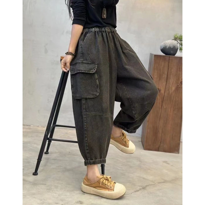 牛仔裤大码春秋显瘦直筒阔腿宽松牛仔女裤