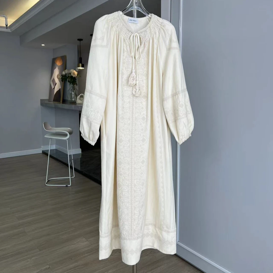 气质白色百搭时尚复古设计师女装连衣裙324363