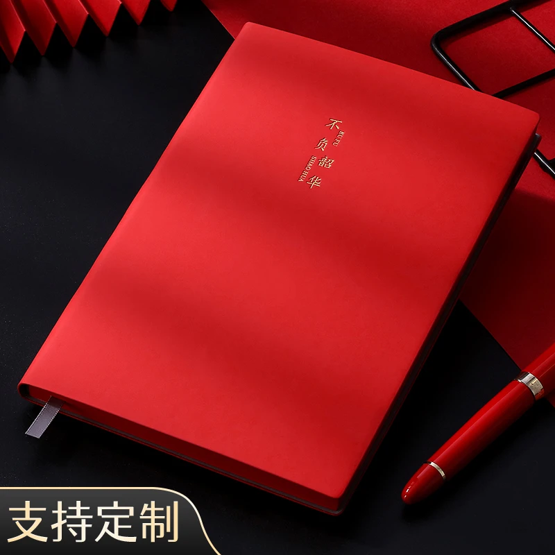 笔记本子定制a5学习记事工作商务记录本2023年新款红色皮面本