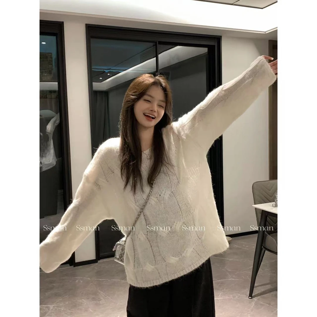 Ssman【棉书柔风】秋季镂空小众气质时尚慵懒风毛针织衫