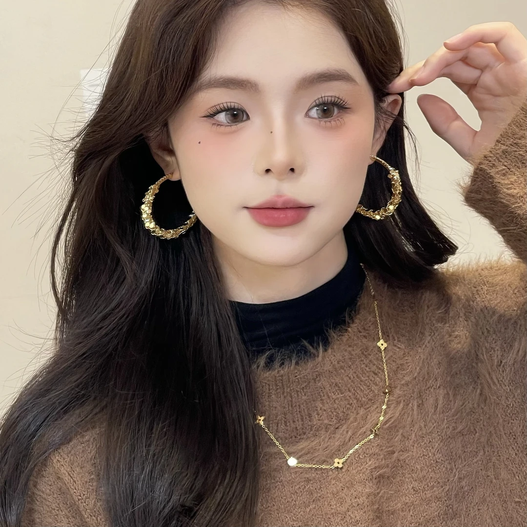 W599金色碎银拼接大耳圈气质百搭