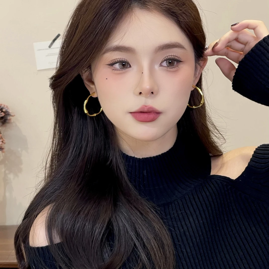 W617金色竹节耳环小众法式百搭时尚