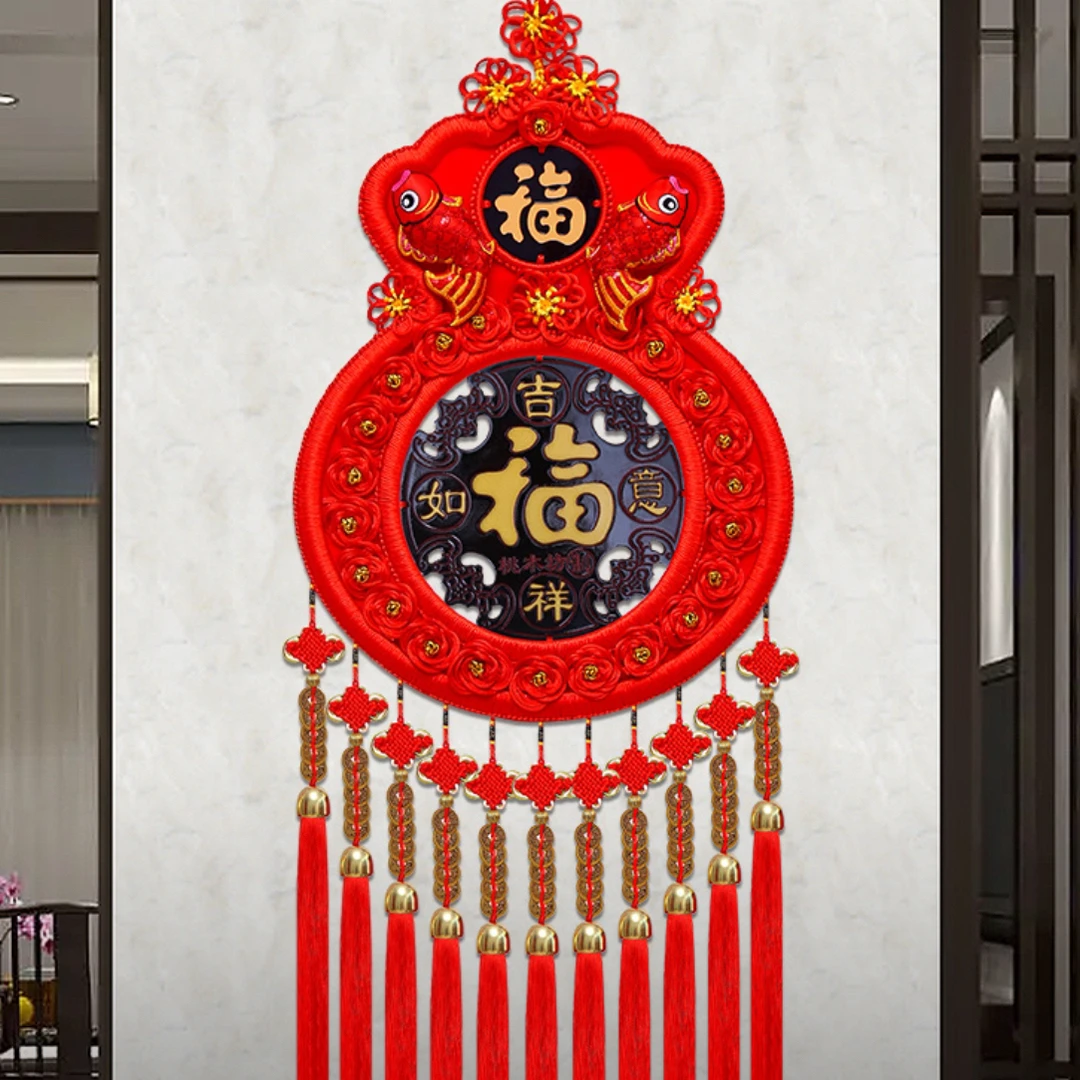 【钱袋子】桃木中国结五帝钱穗新年客厅背景墙挂饰