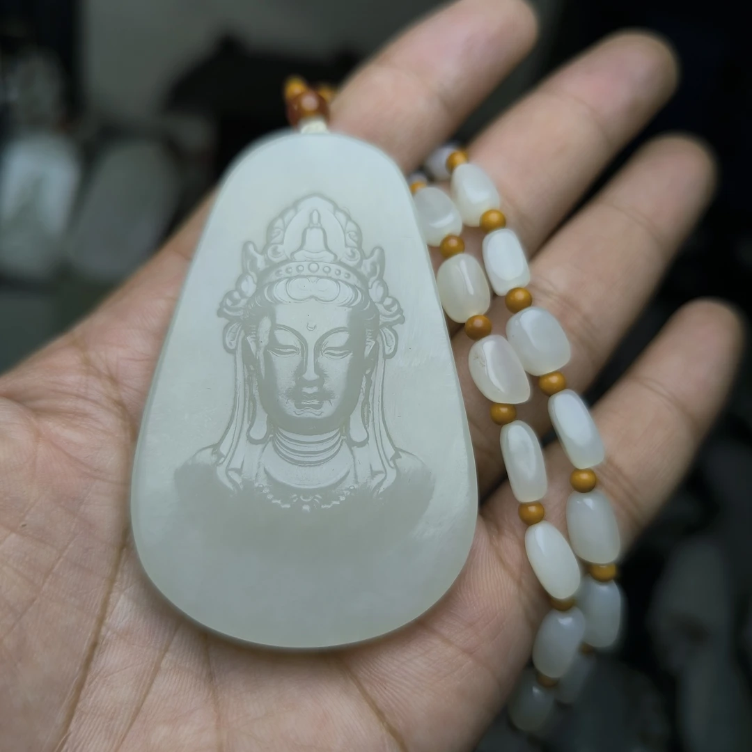 和田玉观音头牌挂件