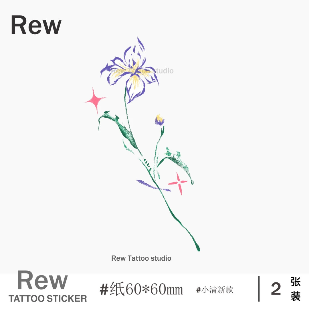 REW山茶花/彩色纹身贴防水持久女小清新贴纸个性小众不反光