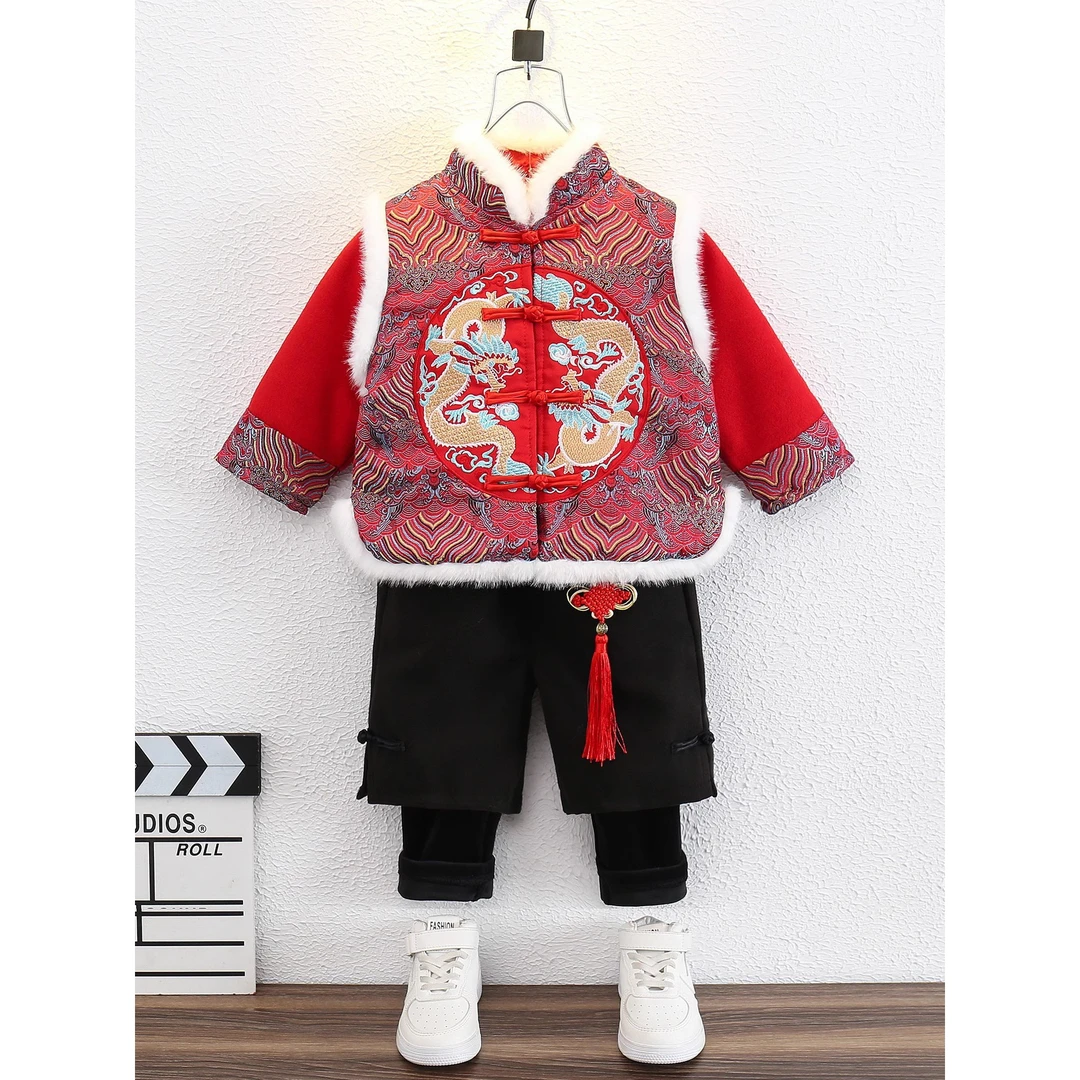 拜年服新年儿童周岁礼服冬季汉服婴儿龙年喜庆小童加厚中国风秋冬