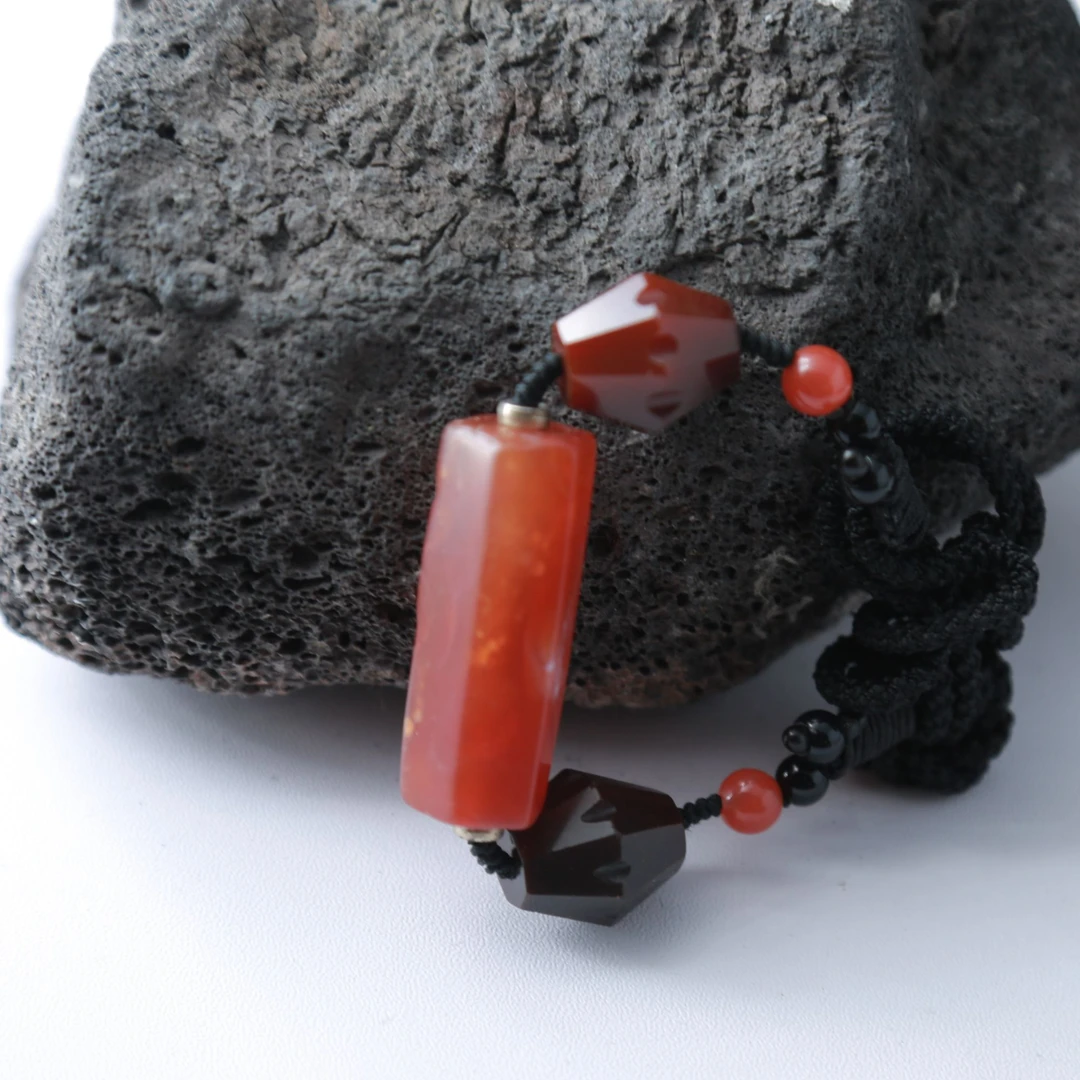 老料玛瑙搭配款男款路路通可调节手工绳脖挂