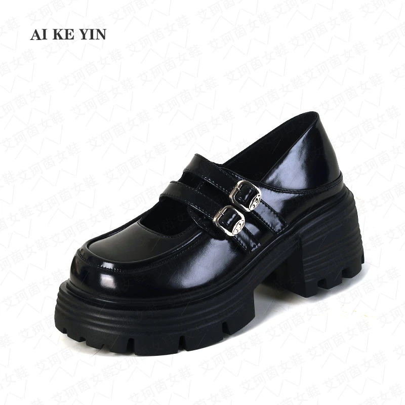 【艾珂茵】春夏季新款圆头厚底金属皮带扣气质百搭松糕鞋春季时尚
