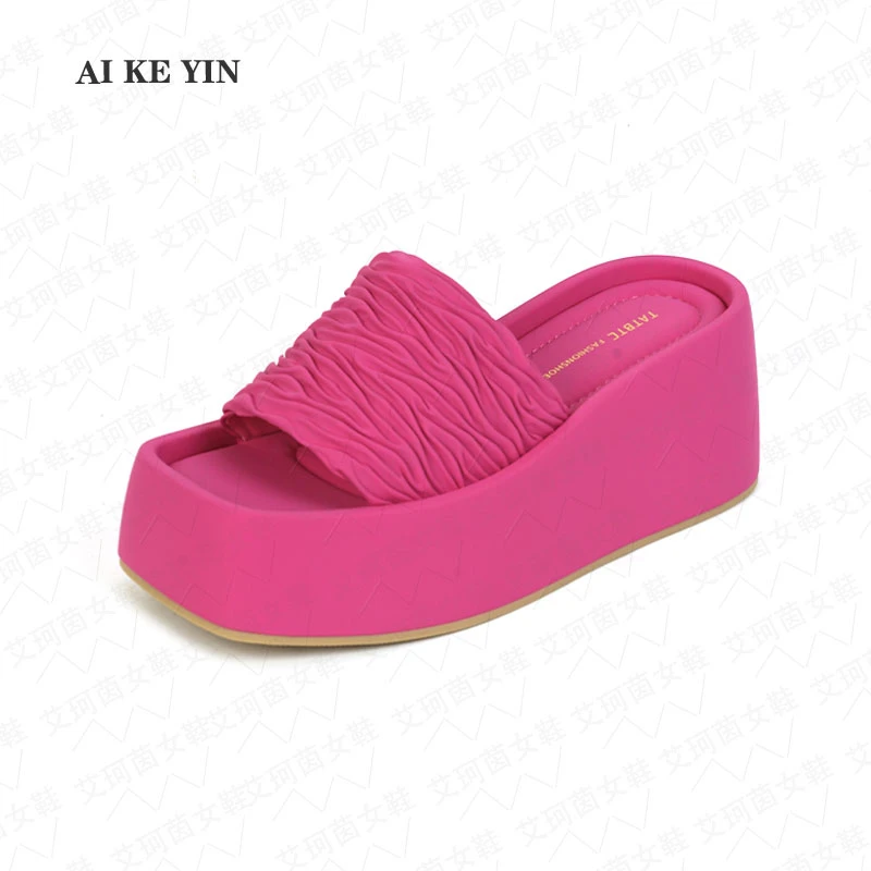 【艾珂茵】夏季新款方头厚底防水台气质百搭一字拖鞋外穿休闲时尚