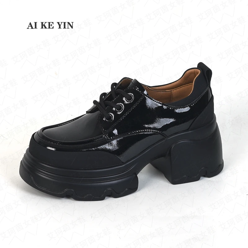 【艾珂茵】夏季新款圆头气质百搭系带舒适厚底时尚休闲鞋英伦风