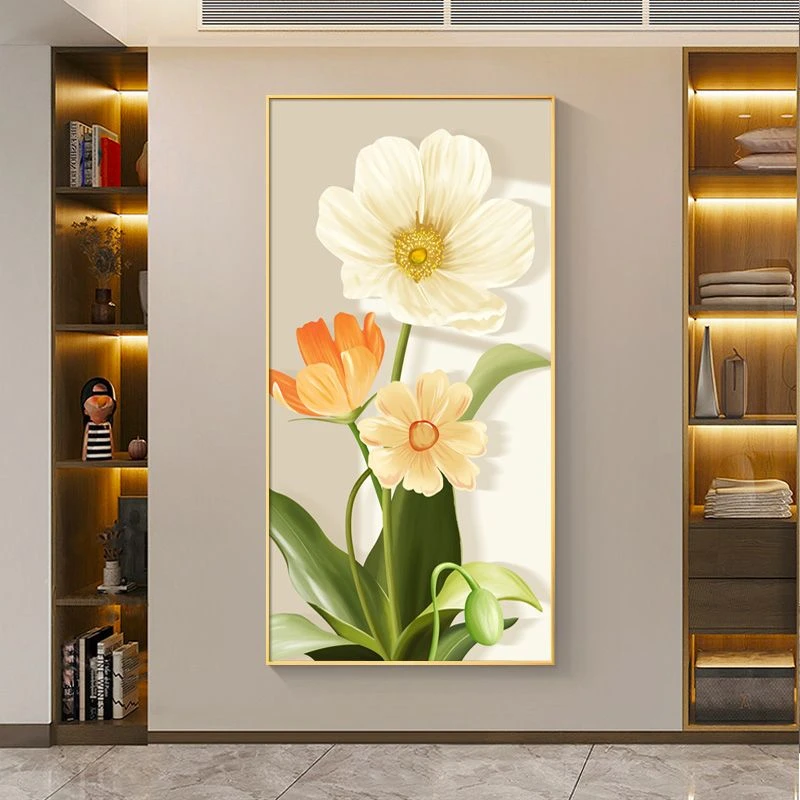 植物风景入户玄关装饰画现代简约入户走廊过道挂画鲜花晶瓷墙壁画