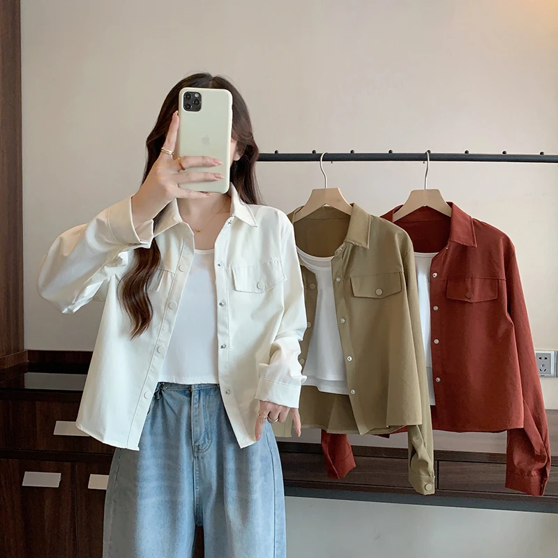 2024秋装新款胖mm温柔风百搭法式翻领长袖衬衣时尚宽松显瘦上衣女