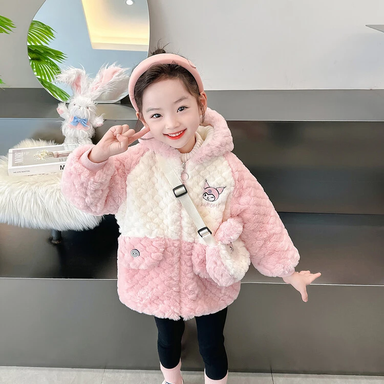 女童加绒加厚毛毛衣外套仿皮草仿兔毛上衣卡通女小童冬款保暖衣服