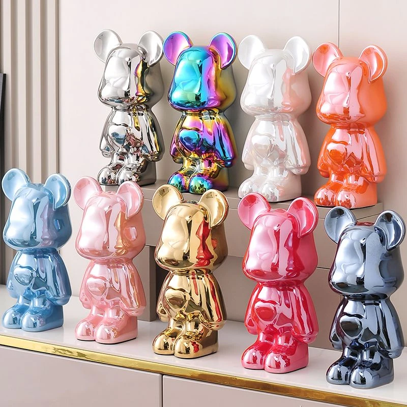 18厘米高档陶瓷电镀爱心熊摆件客厅装饰创意潮玩家居摆设乔迁礼品