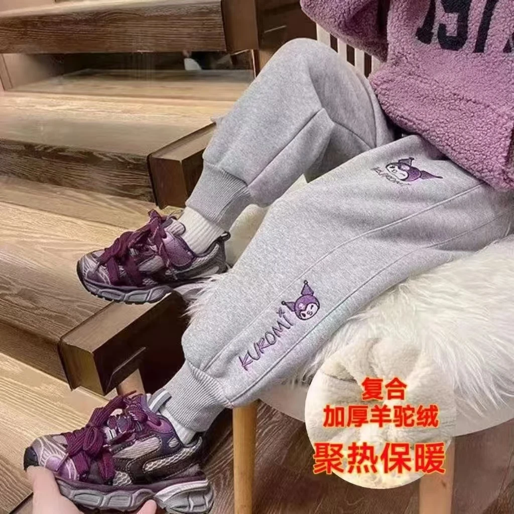 儿童冬季加绒裤子羊羔绒加绒加厚2024新款男女童一体羊羔绒卫裤