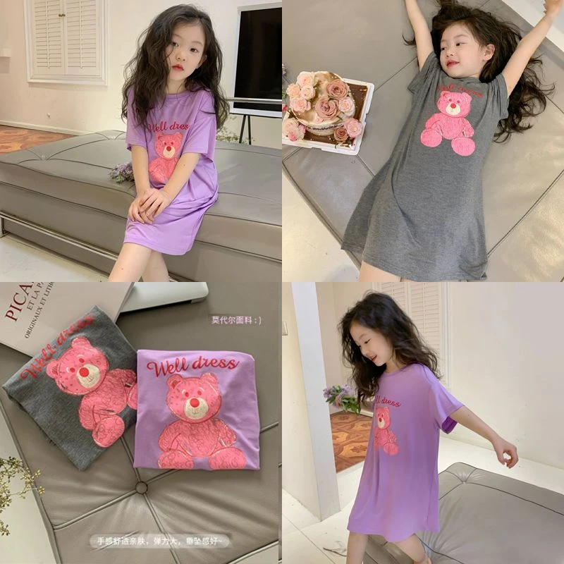 女童睡裙莫代尔2025女宝宝睡裙夏季薄款小女孩家居服卡通可爱睡衣