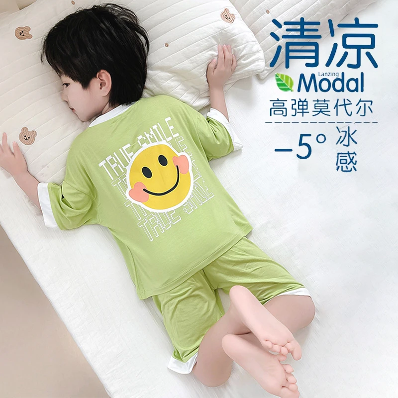 莫代尔儿童睡衣夏季薄款男童短袖家居服套装中大童男孩休闲空调服