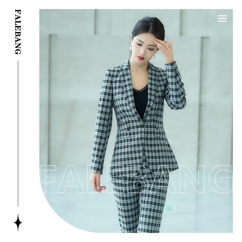 Falaibang/法莱邦 006-9春夏款西装格子时尚套装小脚裤西服套装