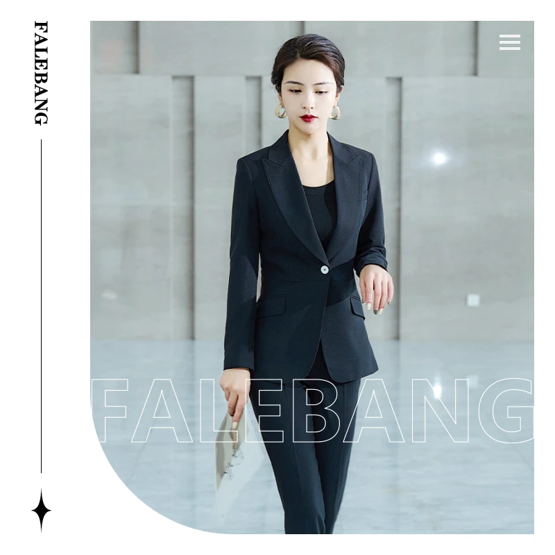 【丽爷】西装套3097-80黑色修身时尚气质西服套装小脚裤