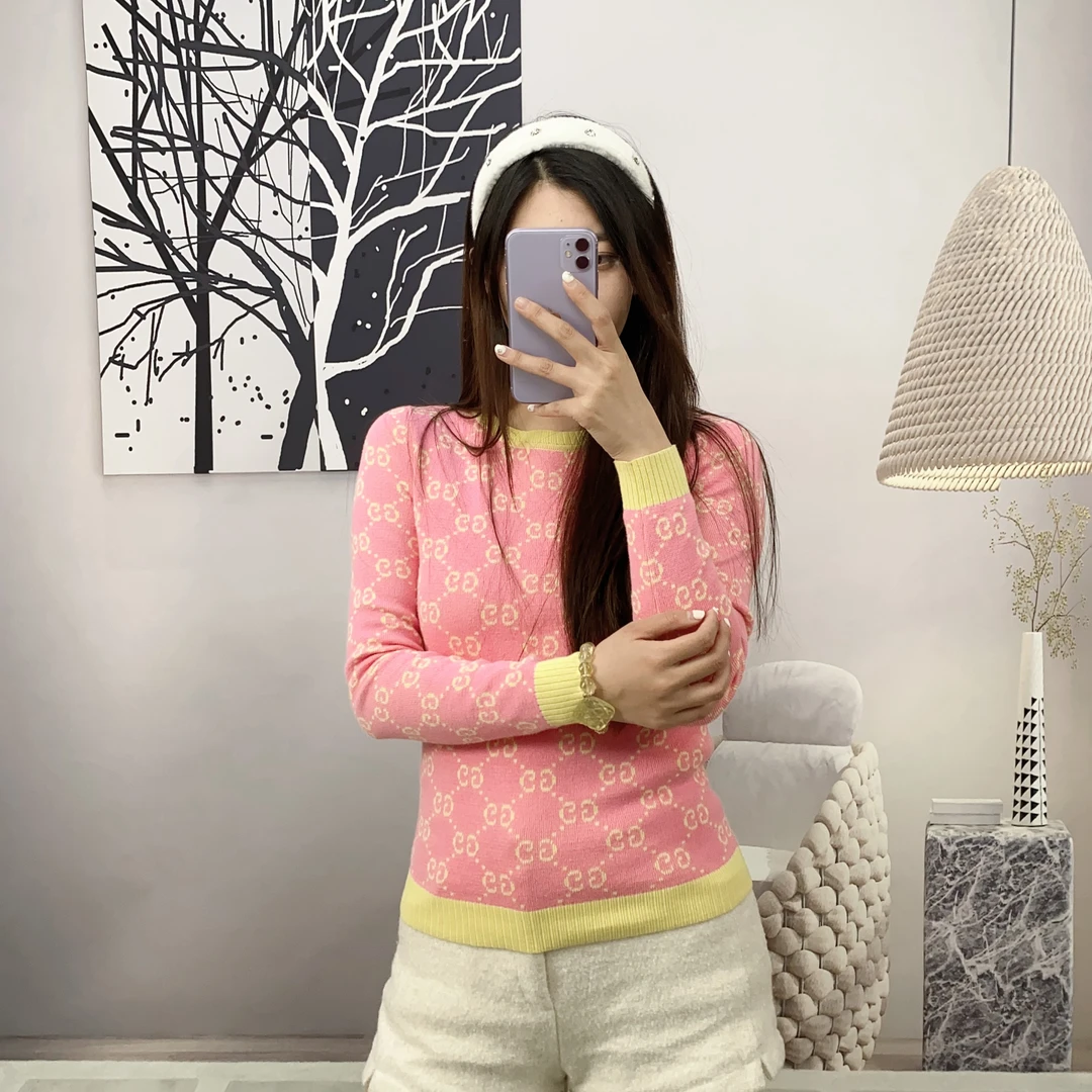 95新 GUCCI/古驰 麦殿/混织上衣XXS码粉色/240831LZXXH39