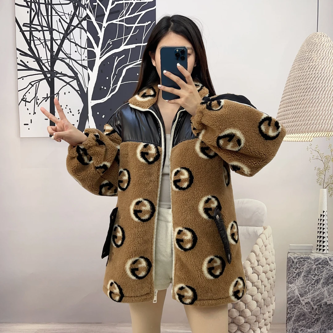 95新 GUCCI/古驰 麦殿/羊绒羽绒服xxs码棕色/241102HHJ9W01