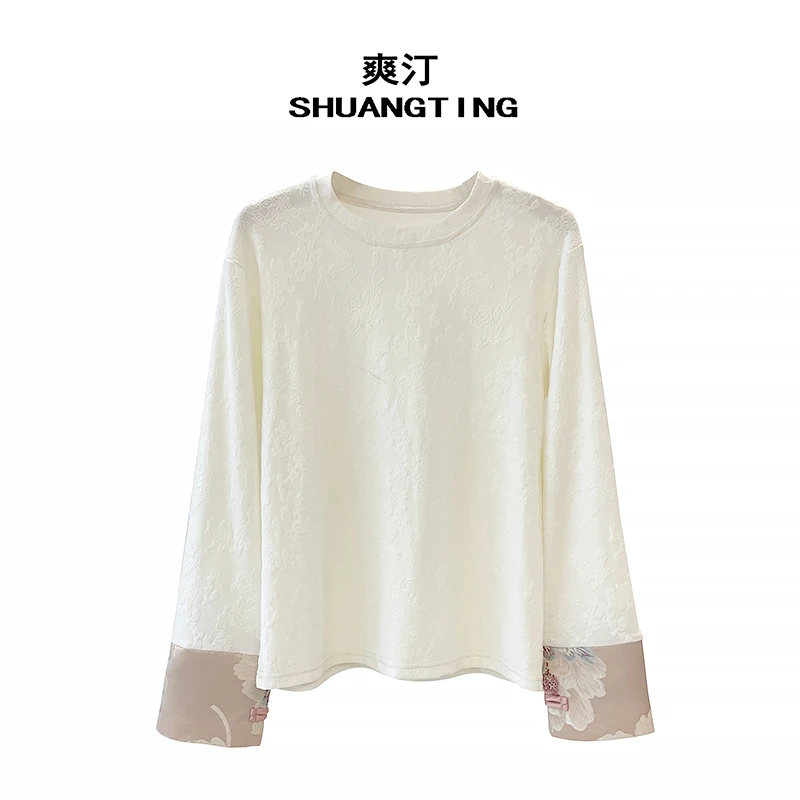 Jokara/丘可儿【岚风】弹力打底织锦长袖衬衫复古提花套头春季衬衣