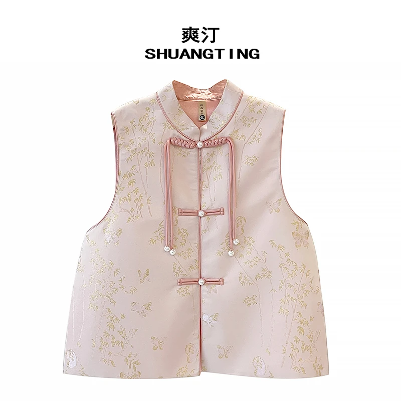 Jokara/丘可儿【水影】中式时尚织锦马甲民族风盘扣重工提花马夹