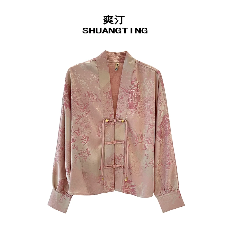 Jokara/丘可儿【花契玫瑰】新中式V领蝙蝠袖防晒衫宽松重磅提花上衣