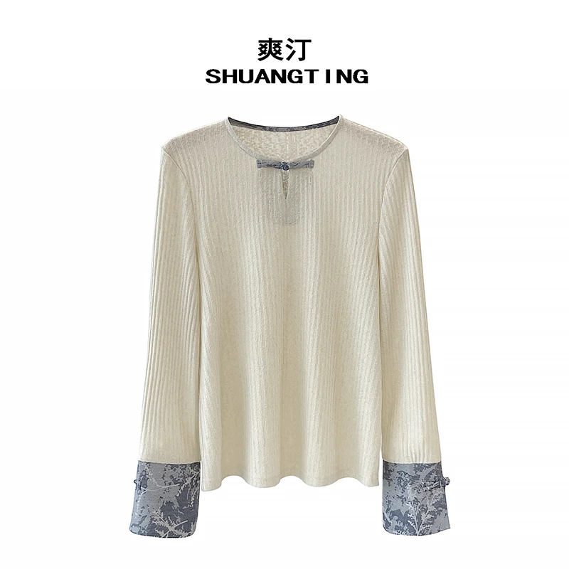 Jokara/丘可儿【幽梦】重工织锦拼接打底复古钉珠长袖气质女款上衣