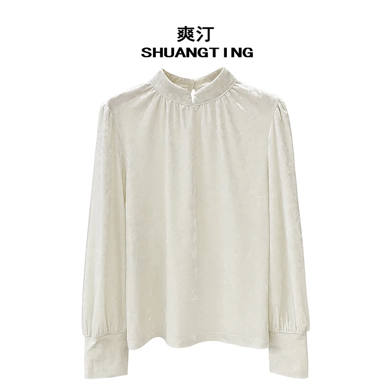 Jokara/丘可儿【江篱】中式气质金丝绒复古打底百搭立领冬季上衣