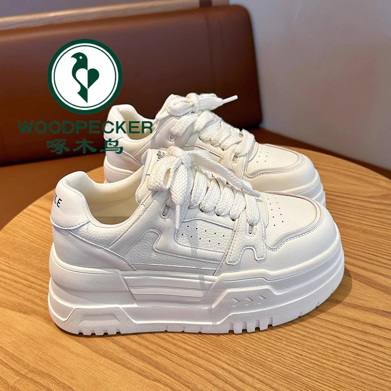 啄木鸟厚底小白鞋女2024秋冬新款百搭增高厚底加绒加绒休闲运动鞋
