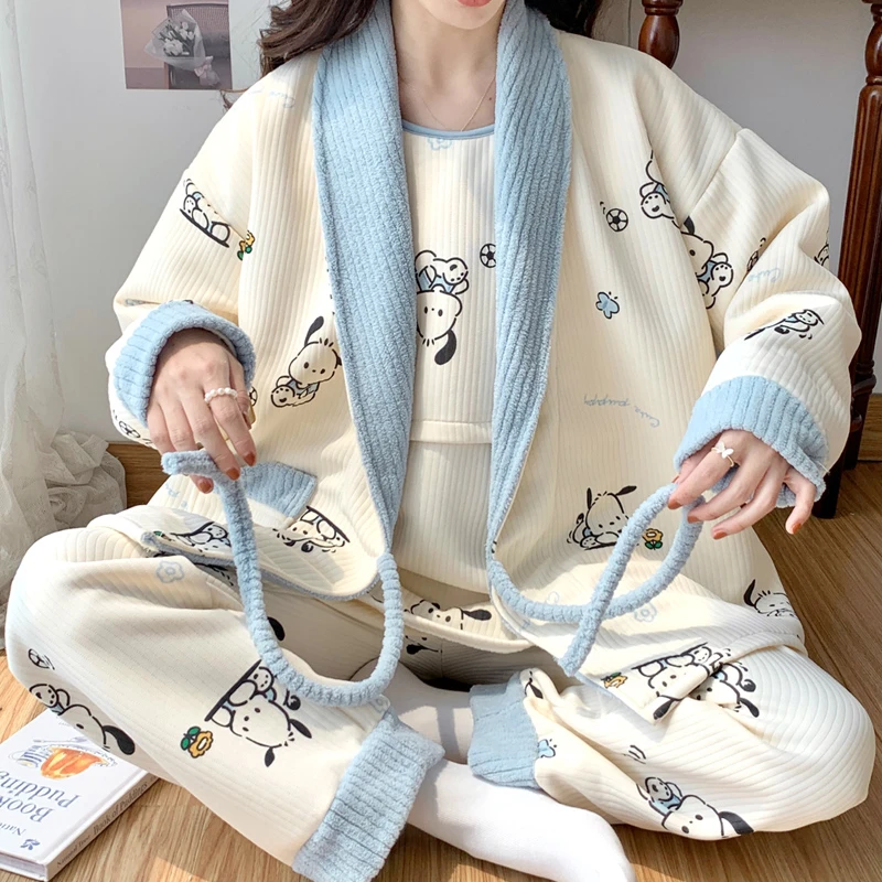 【和服秋冬空气棉】月子服秋冬季10-4月份产后孕妇睡衣哺乳喂奶套装