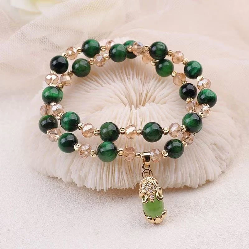 铜合金手链 长款双层绿色貔貅高级气质手链