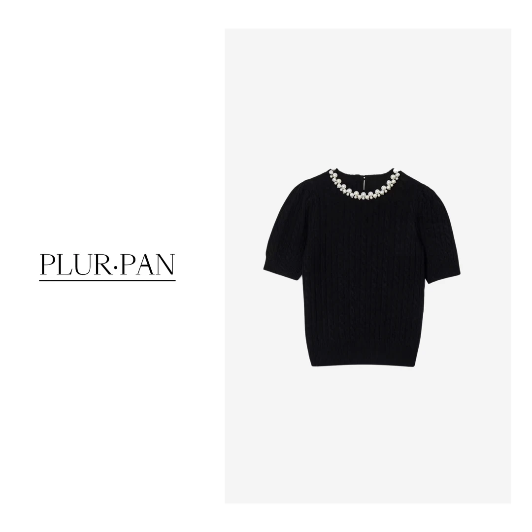 PLUR·PAN【手工钉珠】法式精致设计感复古绞花短袖针织衫  219