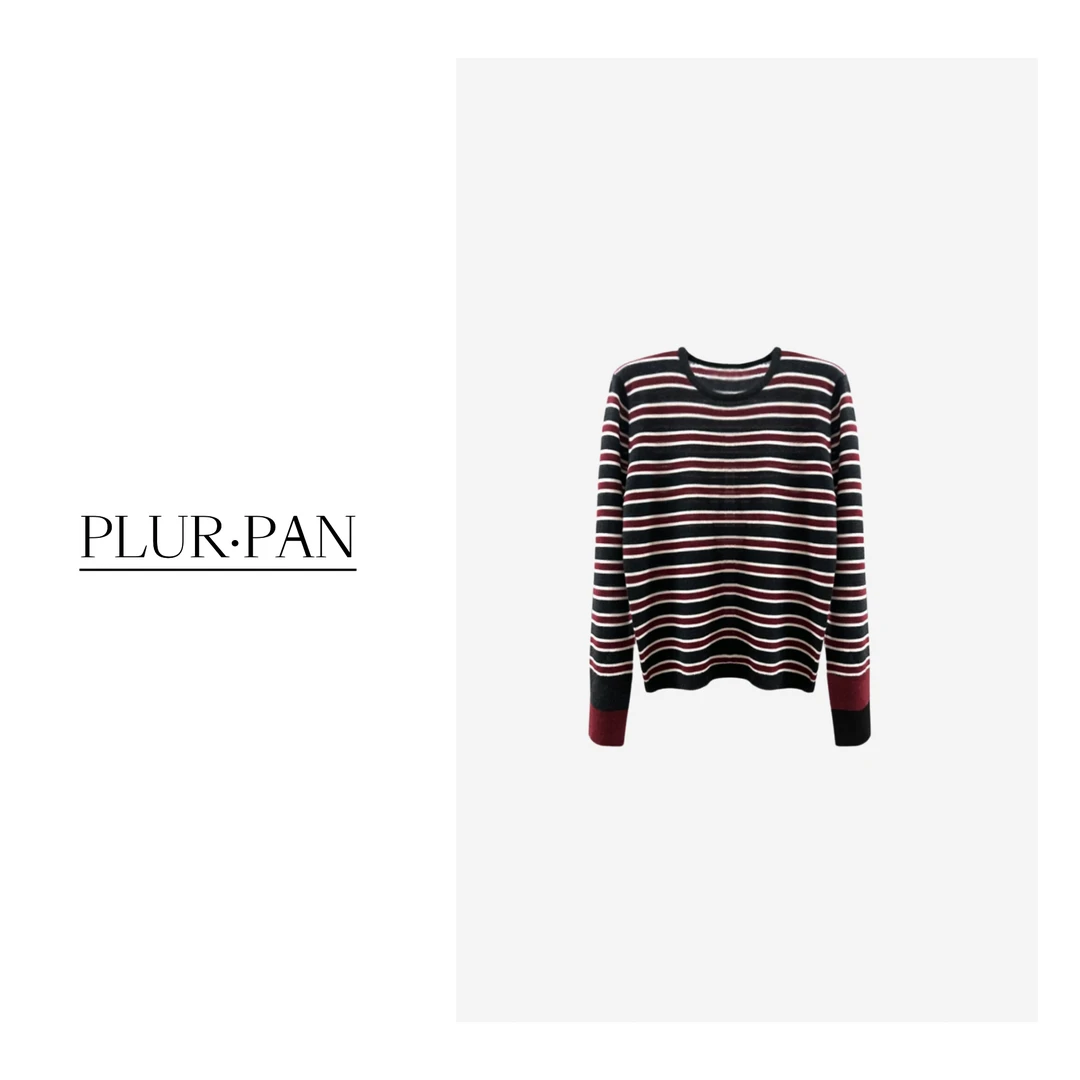 PLUR·PAN巴素兰绵羊毛  撞色休闲条纹针织衫