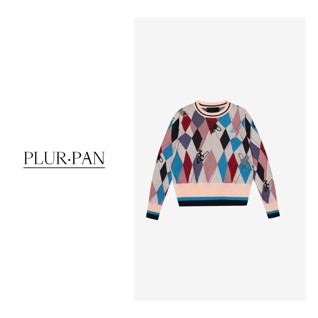 PLUR·PAN圆领土星刺绣印花菱形格针织毛衣 422