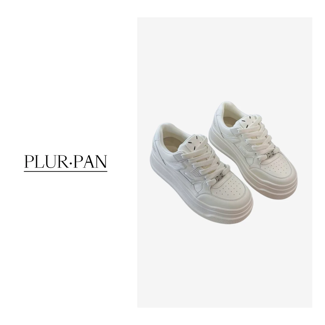 PLUR·PAN时尚百搭休闲厚底超软系带小白鞋板鞋  P0112372