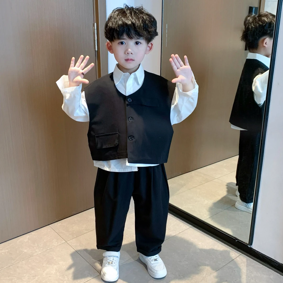 男童春秋款三件套装男孩儿童帅气秋季时髦潮衣服父亲节儿童节休闲