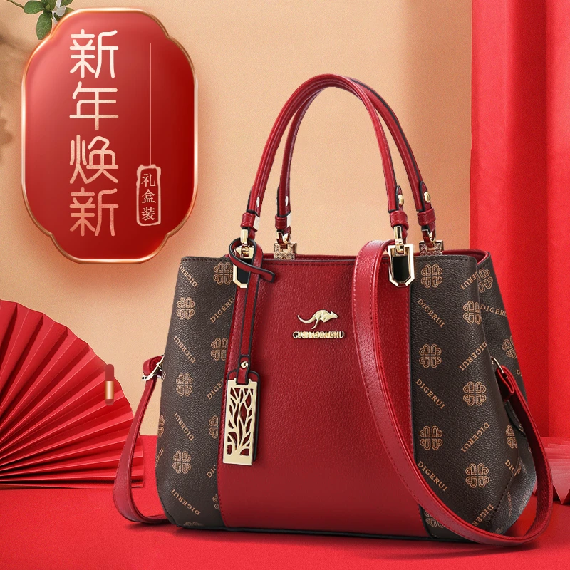古潮袋鼠真皮女士手提包高档时尚潮流百搭大容量气质单肩斜挎女包